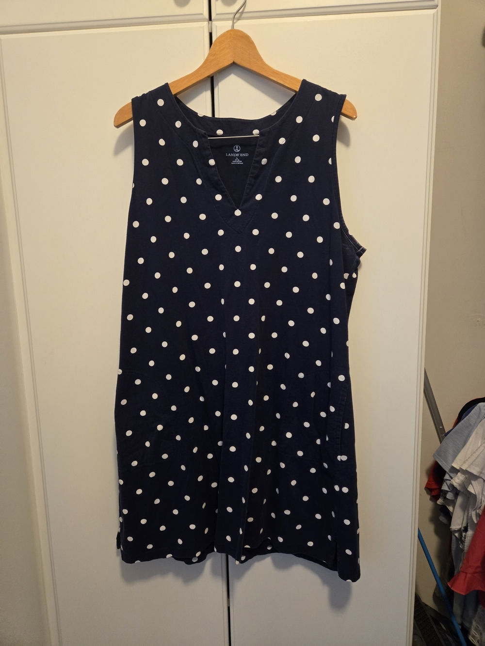 LANDS' END Girls' Navy Blue Polka Dot Sleeveless Dress